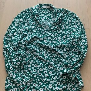 Mango floral green and white blouse